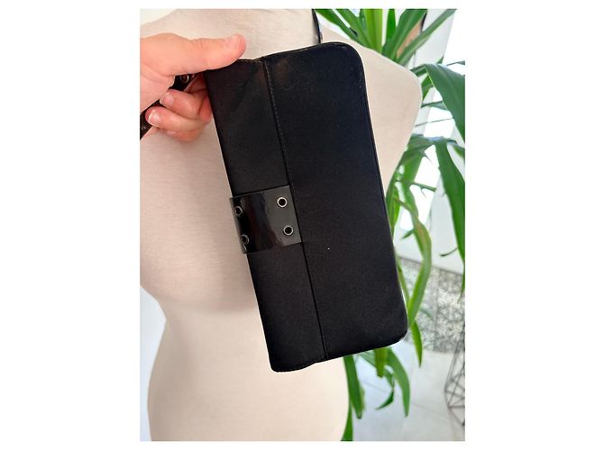 Borsa a tracolla Dior Galliano in tela nera e pelle verniciata - vista 4