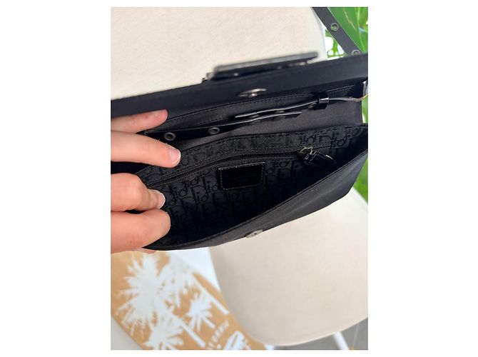 Borsa a tracolla Dior Galliano in tela nera e pelle verniciata - vista 5