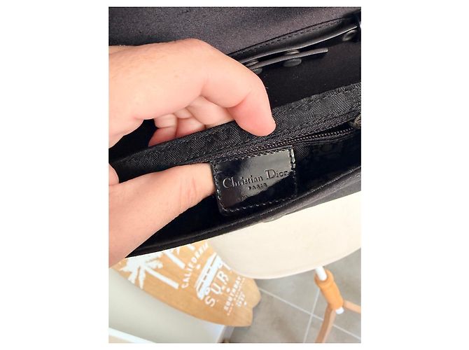 Borsa a tracolla Dior Galliano in tela nera e pelle verniciata - vista 6