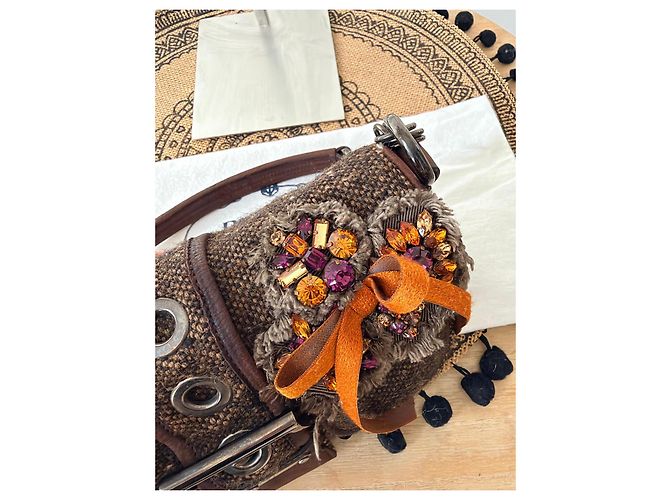 Prada Schultertasche aus braunem Tweed - Ansicht 6
