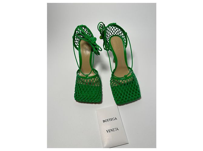 Bottega Veneta Stretch-Sandalen Mesh Leder Grass Green - Ansicht 7