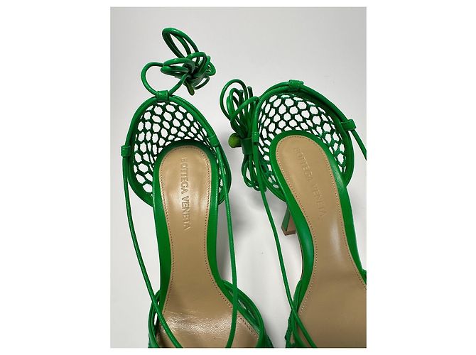 Bottega Veneta Stretch-Sandalen Mesh Leder Grass Green - Ansicht 9