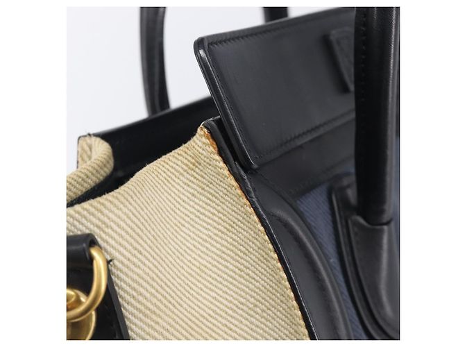 Céline CELINE Luggage Nano Shopper Hand Bag Canvas 2way Navy Black - vista 10