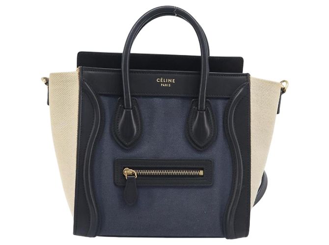 Céline CELINE Luggage Nano Shopper Hand Bag Canvas 2way Navy Black - vista 13