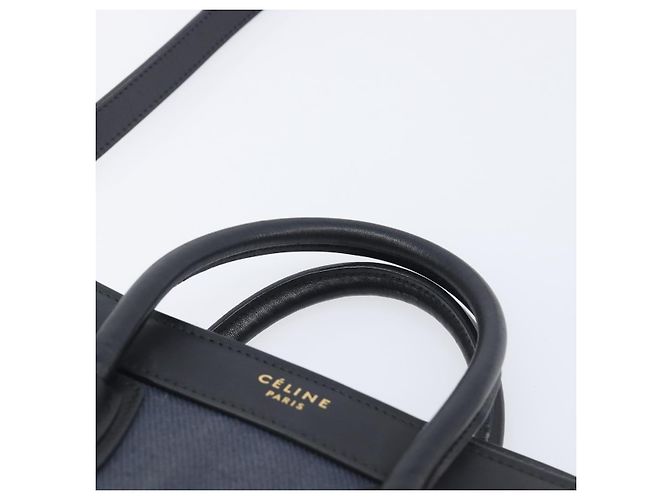Céline CELINE Luggage Nano Shopper Hand Bag Canvas 2way Navy Black - vista 14