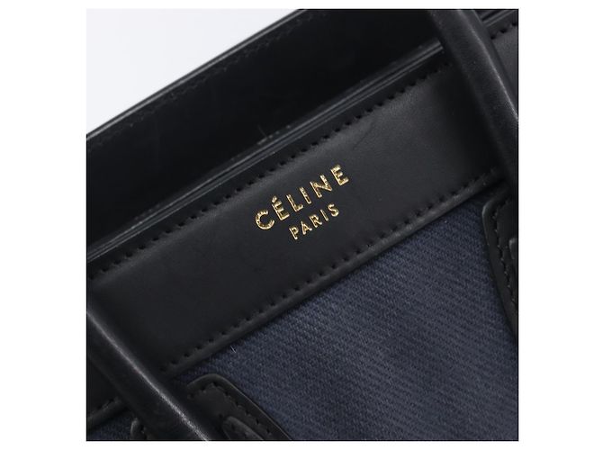 Céline CELINE Luggage Nano Shopper Hand Bag Canvas 2way Navy Black - vista 21