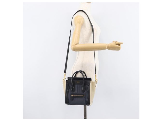 Céline CELINE Luggage Nano Shopper Hand Bag Canvas 2way Navy Black - vista 29