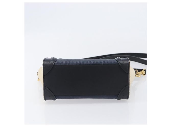Céline CELINE Luggage Nano Shopper Hand Bag Canvas 2way Navy Black - vista 5