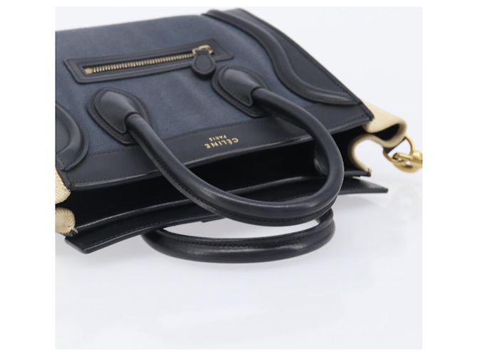 Céline CELINE Luggage Nano Shopper Hand Bag Canvas 2way Navy Black - vista 7