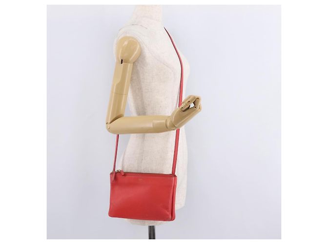 Céline CELINE Trio Shoulder Bag Leather Red Gold Tone - vista 34
