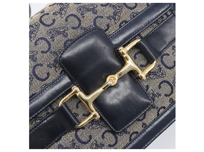 Céline CELINE C Saluki Shoulder Bag Canvas Navy Gold Tone - vista 16
