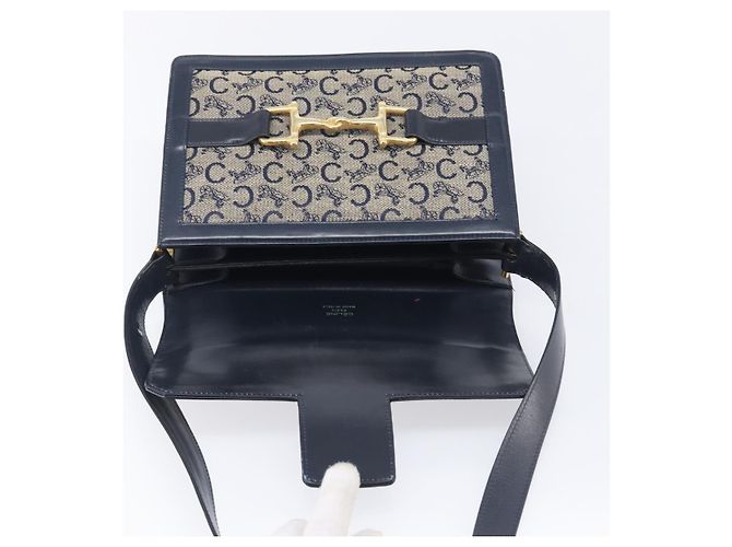Céline CELINE C Saluki Shoulder Bag Canvas Navy Gold Tone - vista 17