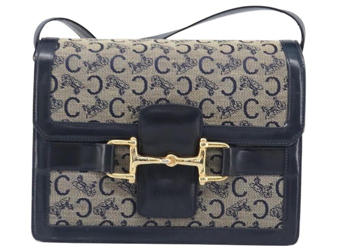 Céline CELINE C Saluki Shoulder Bag Canvas Navy Gold Tone - vista 2