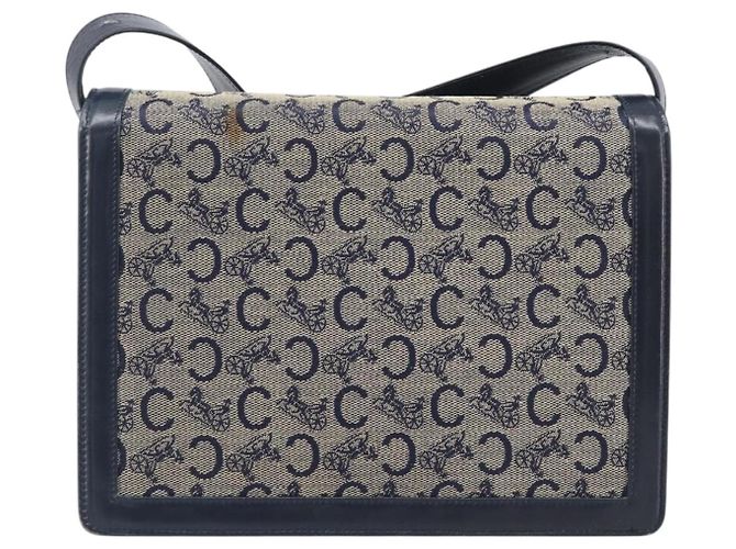 Céline CELINE C Saluki Shoulder Bag Canvas Navy Gold Tone - vista 3