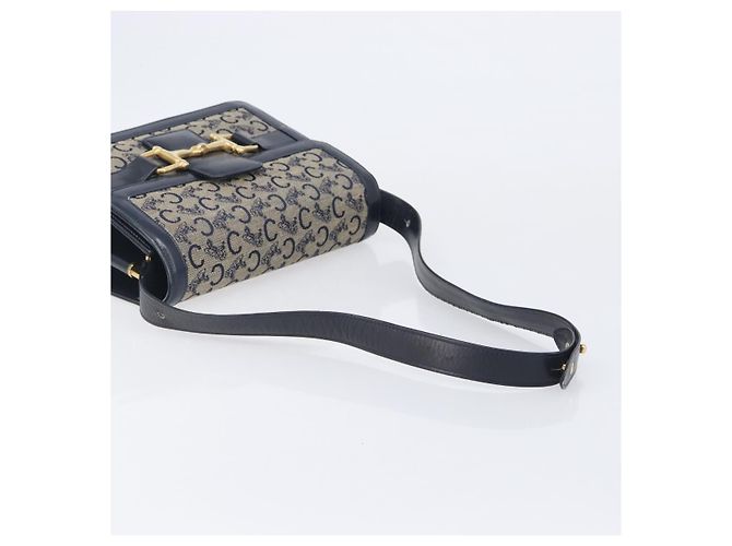 Céline CELINE C Saluki Shoulder Bag Canvas Navy Gold Tone - vista 8