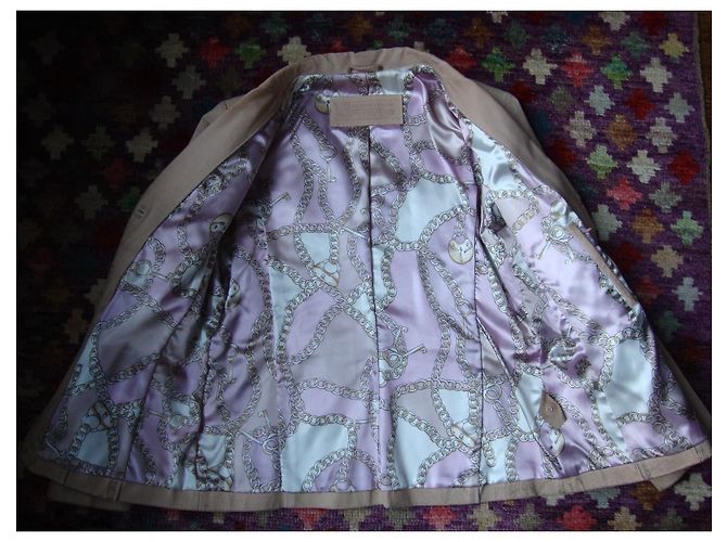 Autre Marque Beige Lederjacke mit Kettenprint-Futter - Ansicht 5