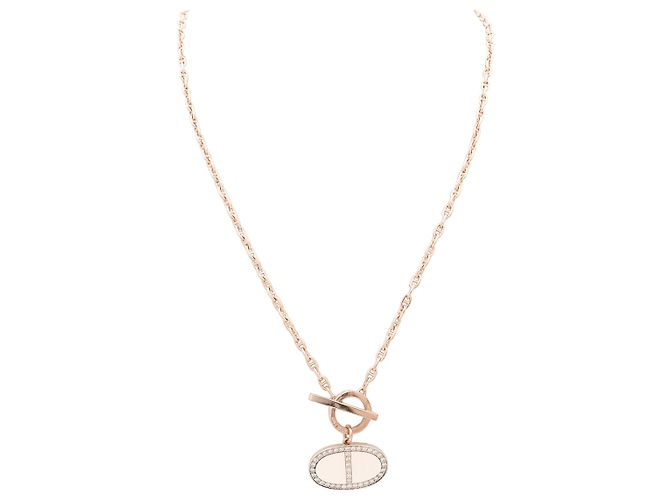 Collana Hermès "Chaîne d'Ancre Contour" in oro rosa e diamanti. - vista 2