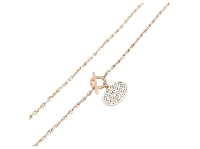 Collana Hermès "Chaîne d'Ancre Contour" in oro rosa e diamanti. - vista 3