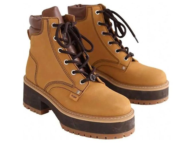 Maje Schnürstiefel aus Leder camel - Ansicht 3