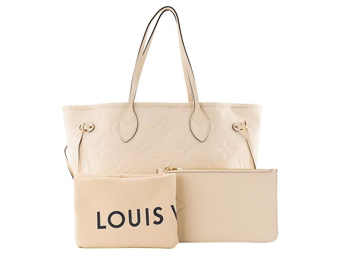 LOUIS VUITTON - Louis Vuitton Neverfull MM Shopper aus beigem Empreinte-Leder - Ansicht 8