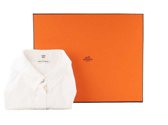 HERMÈS - Camicia Micro Hermès in twill di cotone (T36) - vista 7