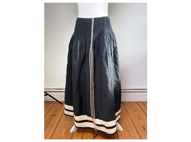 Gonna Maxi Vintage Issey Miyake Black Cream M - vista 13