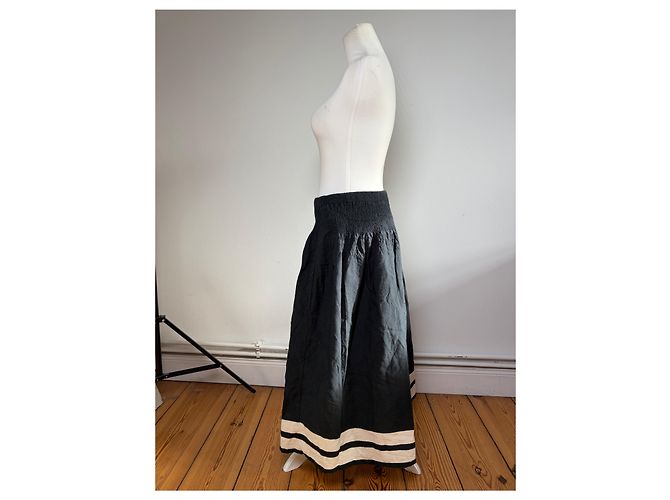 Gonna Maxi Vintage Issey Miyake Black Cream M - vista 2