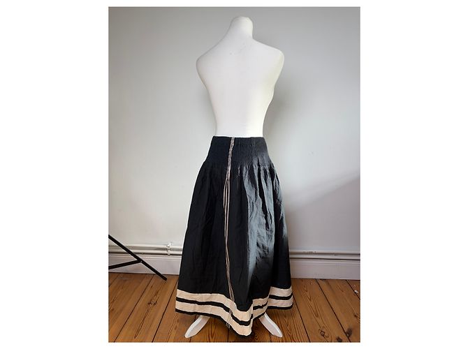 Gonna Maxi Vintage Issey Miyake Black Cream M - vista 3