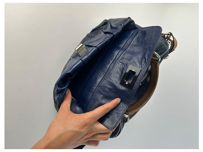 Sac à main structuré Vintage Marni avec poignée, fin 2000s, Navy - vue 12