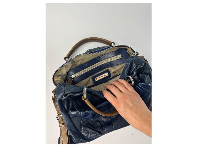 Sac à main structuré Vintage Marni avec poignée, fin 2000s, Navy - vue 3