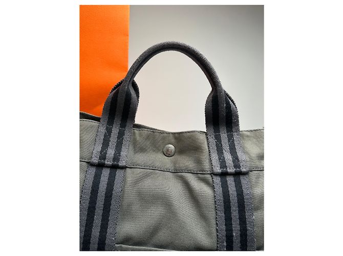 Vintage Hermès Troca Canvas Tote Ende der 1990er Olive Green - Ansicht 4
