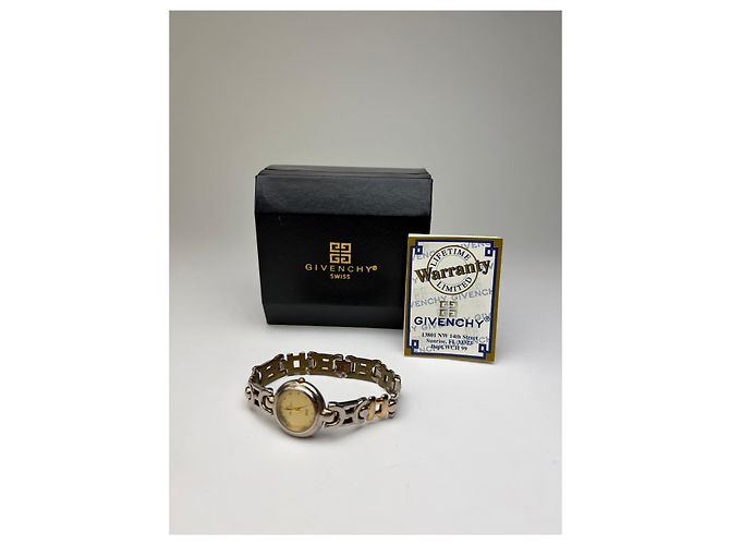 Vintage Givenchy 4G Logo Armbanduhr Ende 1990s Silver Gold Yellow - Ansicht 13