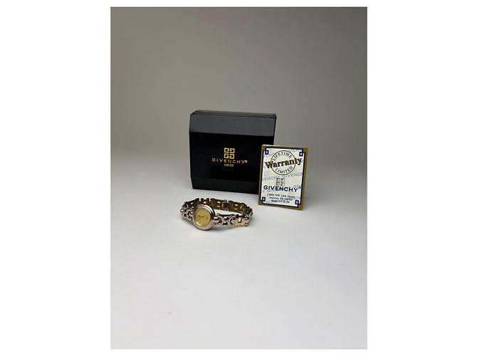 Vintage Givenchy 4G Logo Armbanduhr Ende 1990s Silver Gold Yellow - Ansicht 3