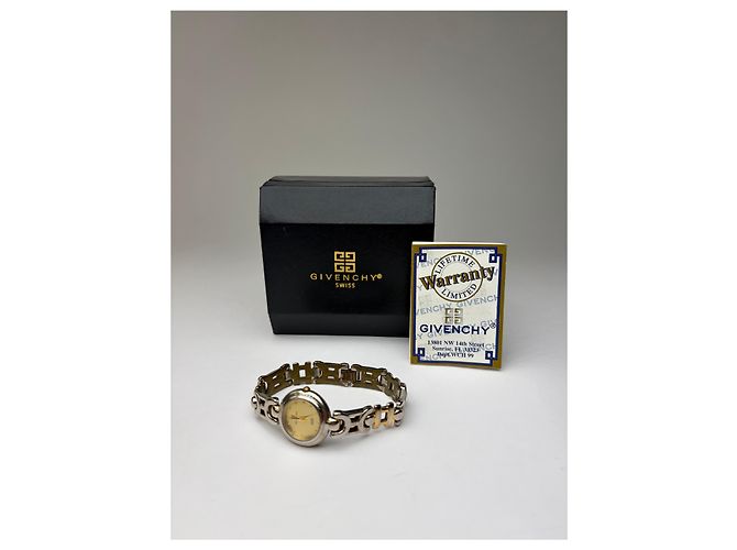 Vintage Givenchy 4G Logo Armbanduhr Ende 1990s Silver Gold Yellow - Ansicht 8