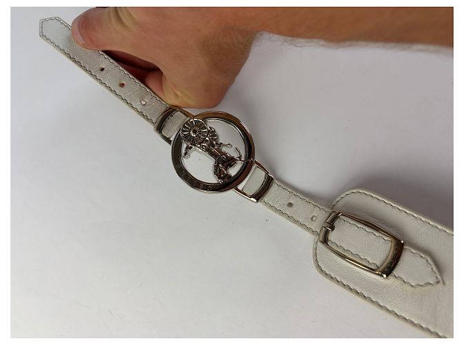 Céline Vintage Celine Leder Sulky Buckle Gürtel Späte 1970s–1990s White Silver - Ansicht 10