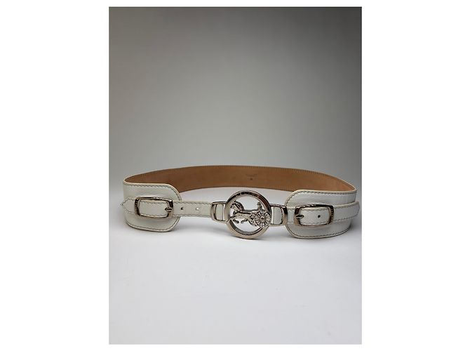 Céline Vintage Celine Leder Sulky Buckle Gürtel Späte 1970s–1990s White Silver - Ansicht 11