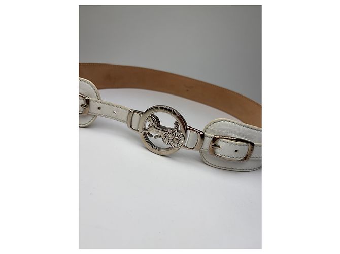 Céline Vintage Celine Leder Sulky Buckle Gürtel Späte 1970s–1990s White Silver - Ansicht 2