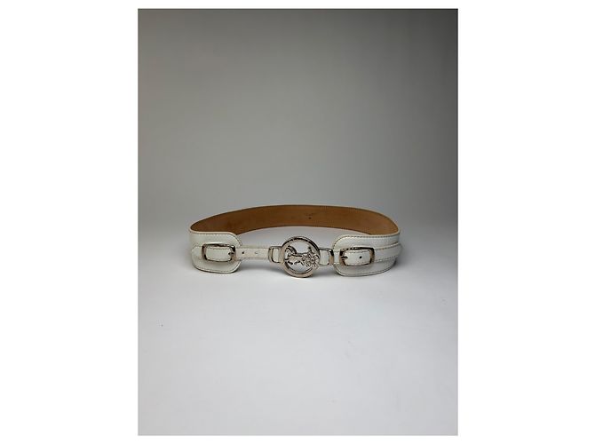 Céline Vintage Celine Leder Sulky Buckle Gürtel Späte 1970s–1990s White Silver - Ansicht 5