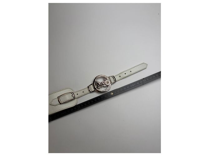 Céline Vintage Celine Leder Sulky Buckle Gürtel Späte 1970s–1990s White Silver - Ansicht 8