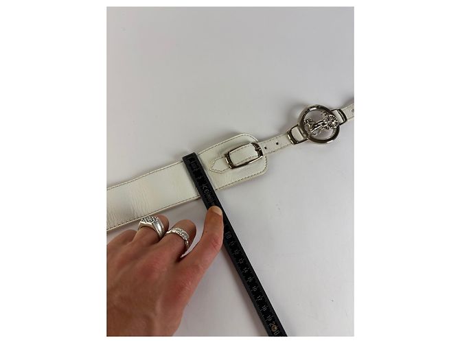 Céline Vintage Celine Leder Sulky Buckle Gürtel Späte 1970s–1990s White Silver - Ansicht 9