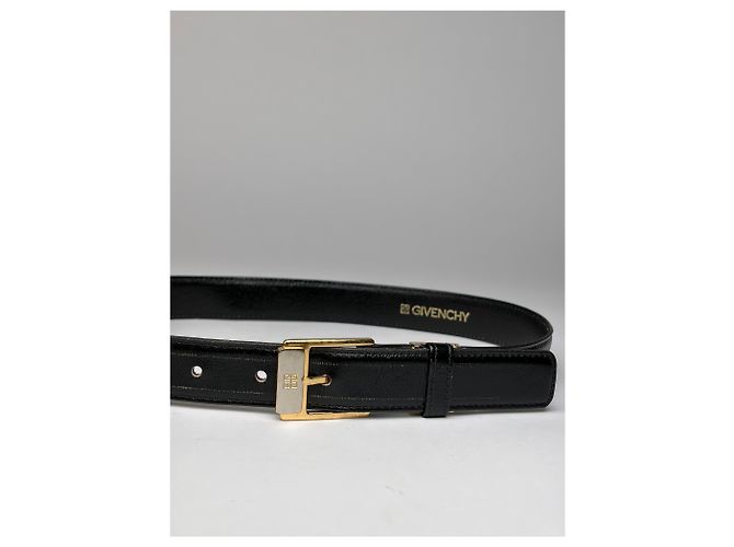 Cintura in pelle Vintage Givenchy Logo 4G Fine anni '80 Nero Oro - vista 2