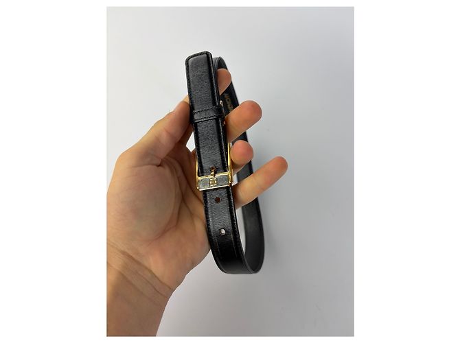 Cintura in pelle Vintage Givenchy Logo 4G Fine anni '80 Nero Oro - vista 3