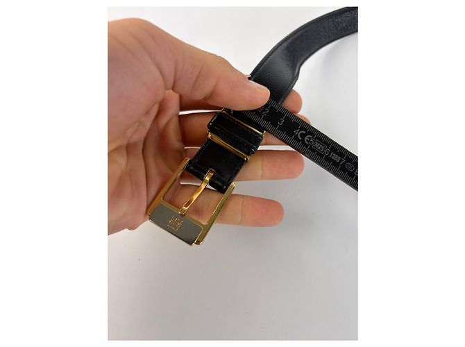 Cintura in pelle Vintage Givenchy Logo 4G Fine anni '80 Nero Oro - vista 6