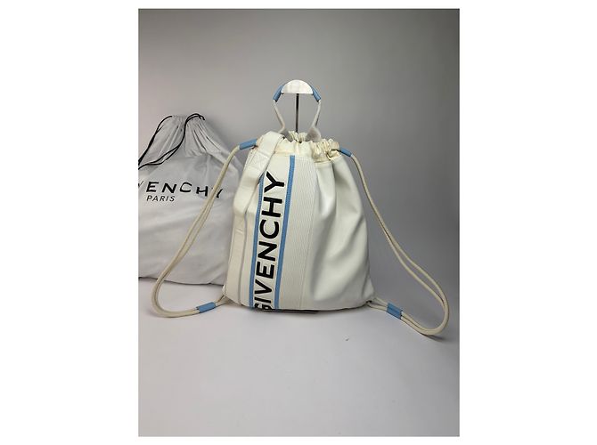 Vintage Givenchy Coated Canvas Drawstring Rucksack Weiß Blau c. 2018 - Ansicht 14