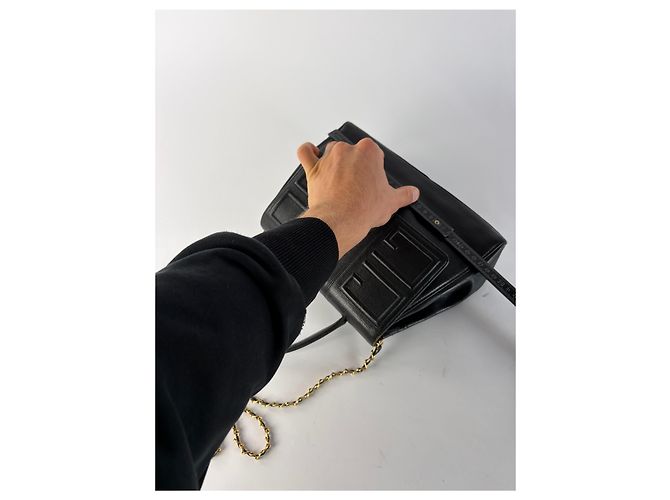 Sac à main structuré en cuir Givenchy 4G Vintage Fin 1970s Noir - vue 10