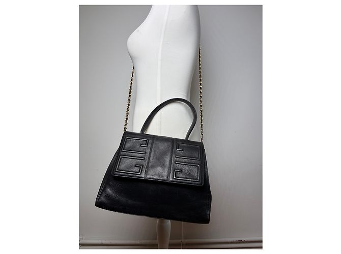 Sac à main structuré en cuir Givenchy 4G Vintage Fin 1970s Noir - vue 13