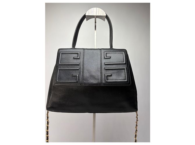 Sac à main structuré en cuir Givenchy 4G Vintage Fin 1970s Noir - vue 14