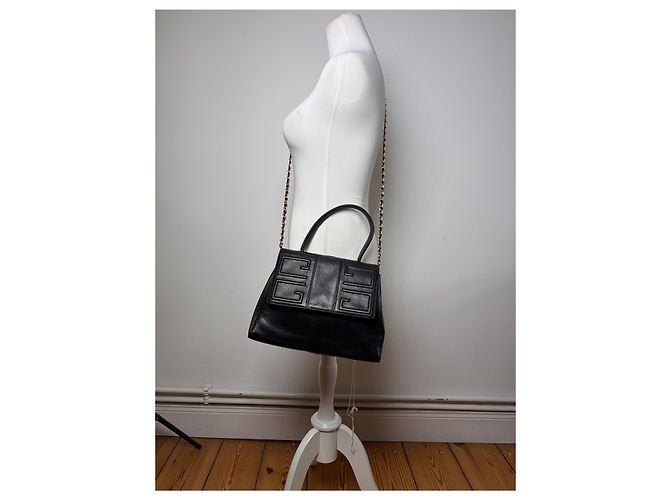 Sac à main structuré en cuir Givenchy 4G Vintage Fin 1970s Noir - vue 4