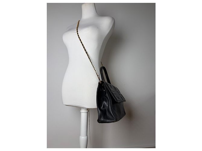 Sac à main structuré en cuir Givenchy 4G Vintage Fin 1970s Noir - vue 8