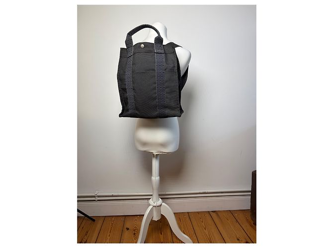 Borsa Tote Vintage Hermès Troca Canvas Fine anni 1990 Dark Grey Blue - vista 11